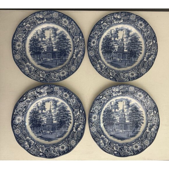 Lot of 4 Liberty Blue Plates Ironstone Independence Hall Made in England 10" - Picture 1 of 10